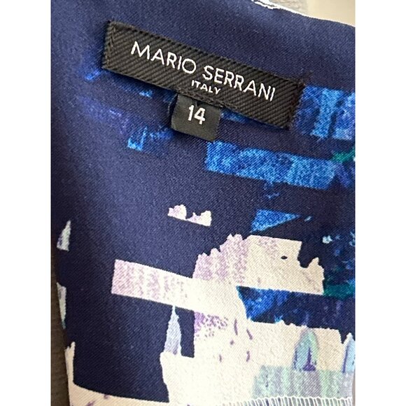 Mario Serrani Italy Abstract Print Sleeveless Sheath Dress Size 14 Blue/White - Picture 5 of 11